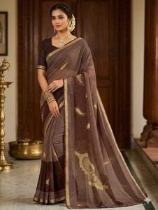 Elegant Brown Saree with Gold Motifs