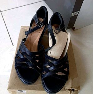 Clarks Black Strappy Wedge Sandals