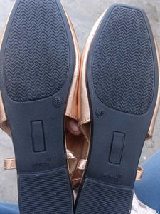 Rose Gold Metallic Flats with Buckles