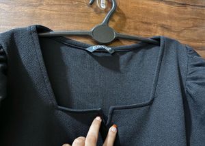 Black Puff Sleeve Square Neck Top