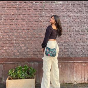 Cream Wide Leg Cargo Jeans