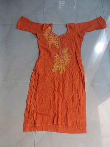 Orange Embroidered Kurti