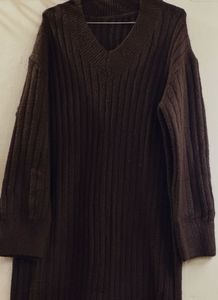 Cozy V-Neck Ribbed Knit Sweater Dress