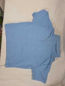 Style Union Powder Blue Ribbed Crop Polo Top