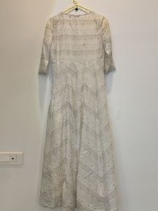 Elegant White Ethnic Gown with Silver Embellishmen