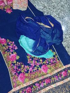 Embroidered Navy Blue Kurta salwar duptta