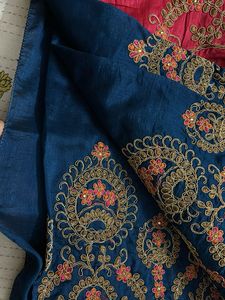 Embroidered Teal Saree with Pink Blouse