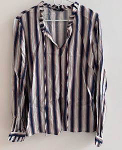 Only - Striped Ruffle Neck Blouse