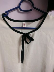 Elegant White Blouse with Black Trim