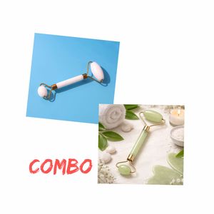 Jade Facial Roller - 2 piece white and green