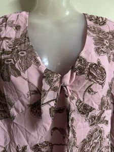 Pink Floral Tie-Neck Blouse