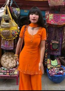 y2k Vibrant Orange Kurta Set with Palazzo