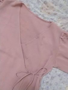 Chic Pink Wrap Top with Puff Sleeves