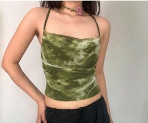 Green Tie-Dye Halter Top