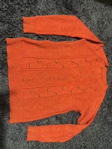 Orange Knit Pullover Sweater