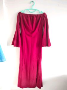 Shein Maroon Off Shoulder Side Slit Bodycon Dress
