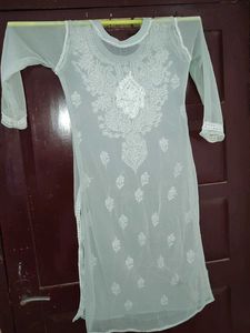 Elegant Grey Chikankari Kurta set with inner
