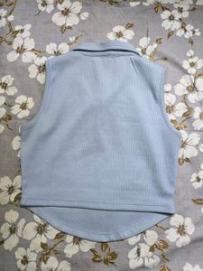 Sleeveless Collared Ribbed Crop Top