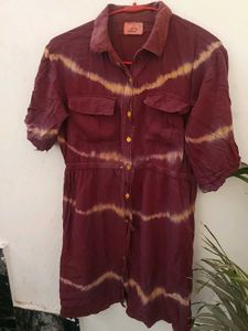 Boho Tie-Dye Button-Down Mini Dress