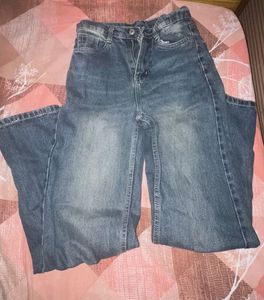 washed blue straight leg jeans