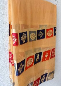 Elegant Peach Saree with Geometric Border