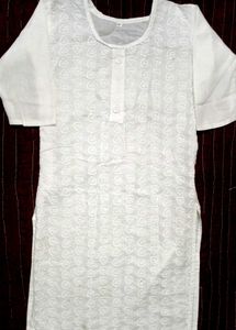 White ThreadWork Cotton Kurthi