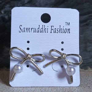 Pearl Bow Charm Studs