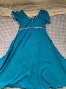 Turquoise Blue Embroidered Anarkali Dress