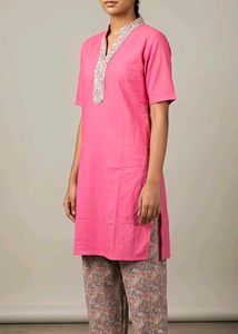 Pink Kurta and Printed Pants Set