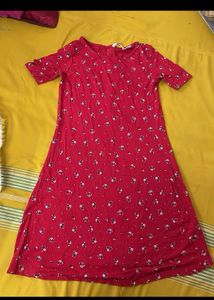 Red Floral Print Casual Dress
