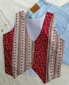Handmade  Red & Cream Patterned Vest Top