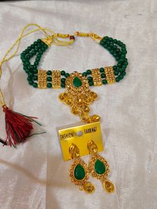 Necklace Green Kundan Stone Work