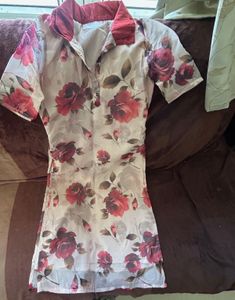 Red Rose Printed organza kurti