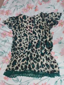 Leopard Print Tunic Top with Lace Trim