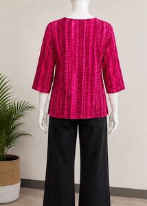 Vibrant Pink Printed Kurta with Embellished Neckli