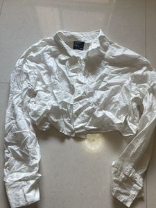 White Cropped Button-Up Shirt