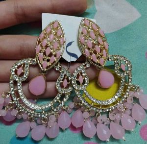 Stunning Pink Stone Jhumka Earrings