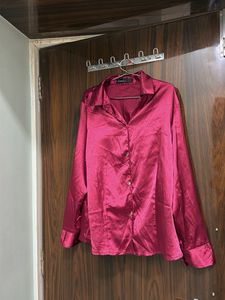 Satin Collared Button-Up Shirt