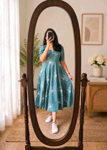 Stylish Floral Print Square Neck Dress_XL