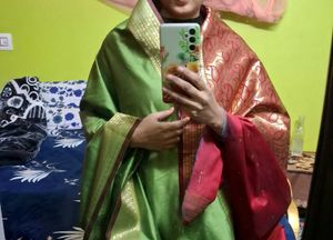 Green Silk Saree with Gold Border