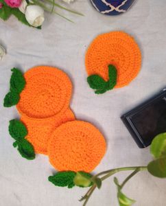 Orange Crochet Coaster Set