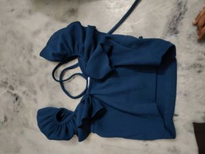 Stylish Blue Ribbed Crop Top