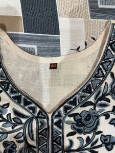 Embroidered Cream Short Kurta