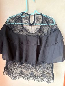 Chic Black Lace Ruffle Top