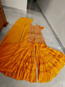 Yellow Embroidered Kurta Set with Sharara