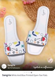 White And Blue Open Toe Flats