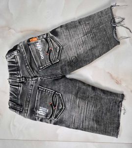 Gray Denim Shorts with "Original" Print
