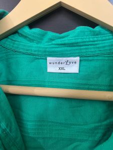 Vibrant Green Button-Up Shirt and Bottom Set