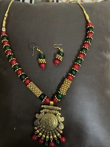 Traditional Red &amp; Green Beaded Necklace