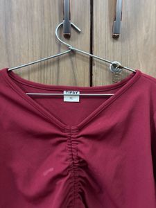 Chic Burgundy Ruched Crop Top